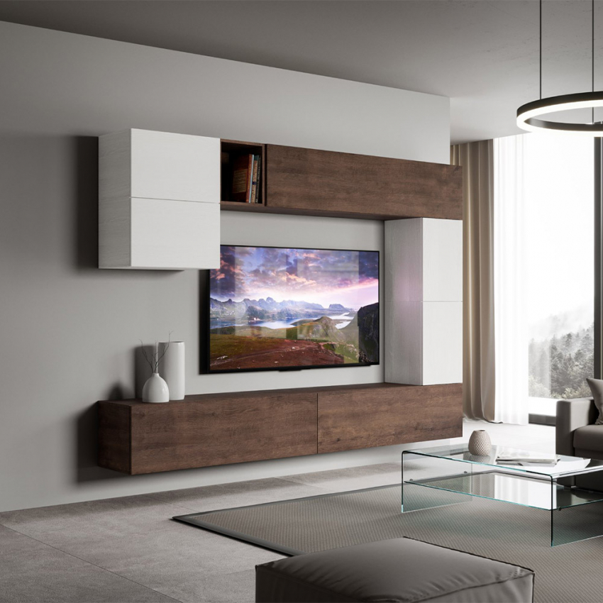 Hängende Lowboard für Wandmontage Wohnzimmer TV Modern Holz Weiß A15